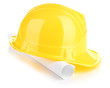 yellow helmet and roll paper