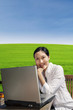 Businesswoman work with laptop in park