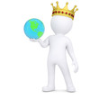 3d white man with a crown holding the Earth