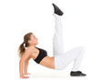 Foto: Sporty woman does exercises. Fitness. Sporty woman does exercises. Fitness.