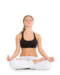 Foto: Sporty woman does exercises. Fitness. Sporty woman does exercises. Fitness.