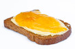 Cover toast with butter and jam isolated on white