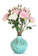 Beautiful pink and white roses in vase isolated on white