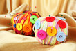 Colorful buttons and multicolor wool balls,