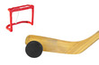 Hockey stick, puck and goal