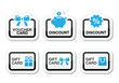 Voucher, gift, discount card vector icons set