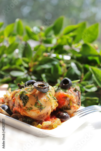 Photo: Roasted chicken with black olives Roasted chicken with black olives
