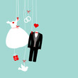 Vector: Hanging Wedding Symbols Retro Background Hanging Wedding Symbols Retro Background