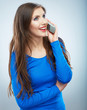 Isolated portrait of young woman phone call. Isolated beautiful