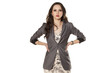 Serious business woman with posing with hands on waist