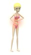 female character in swimsuit - stomach problems