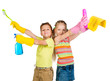 smiling kids with detergents