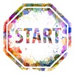 Start concept, watercolor splashes as a sign