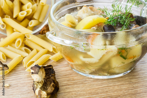 Photo: mushroom soup with noodles mushroom soup with noodles