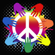 Peace symbol with rainbow colored hands