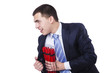Businessman with dynamite isolated on white