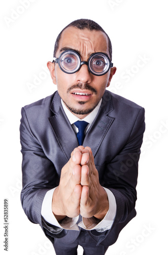 Photo: Funny nerd businessman isolated on white Funny nerd businessman isolated on white