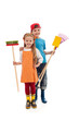 Photo: Kids with gardening utensils and rubber boots - isolated Kids with gardening utensils and rubber boots - isolated