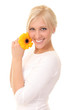 Portrait of a funny beautiful woman with a flower