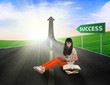 Asian female student study on road of success
