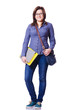 Photo: Girl student with books on white Girl student with books on white
