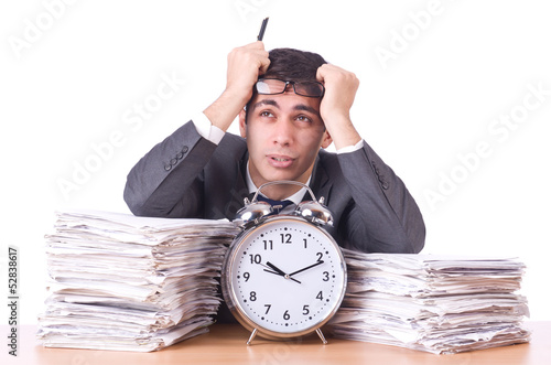 Photo: Woman businessman with giant alarm clock Woman businessman with giant alarm clock