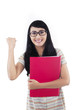 Successful female student on white