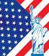 Vector: Liberty statue and American flag Liberty statue and American flag