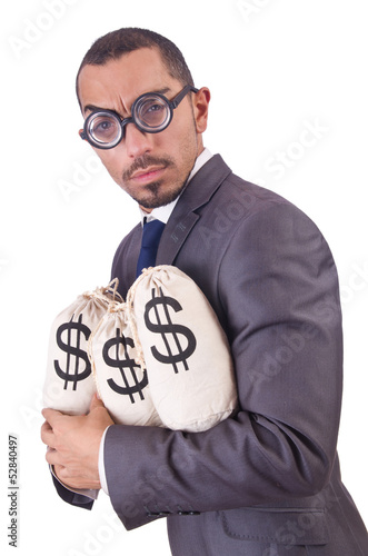 Photo: Man with money sacks on white Man with money sacks on white