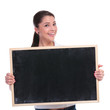 Casual Woman Holds Blackboard