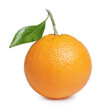 ripe round orange with stem and leaf
