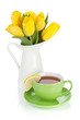 Yellow Tulips And Tea Cup With...