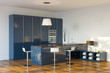 Illustration: Luxury Hi-Tech Dark Blue Kitchen (Perspective View) Luxury Hi-Tech Dark Blue Kitchen (Perspective View)