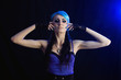 Young gothic woman with blue hairs
