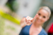 Business woman touching imaginary screen