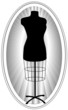 Tailor's Model, female mannequin dress form, black on oval frame