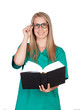 Atractive medical with glasses reading a book