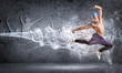 Photo: young man dancing hip hop with color lines young man dancing hip hop with color lines