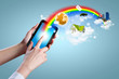 Close-up of hands holding tablet pc