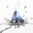 3d graphic of a futuristic triangle symbol fallen from sky
