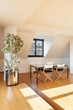 interior, beautiful loft, hardwood floor, view dining table