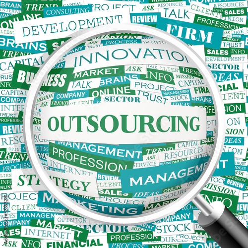 Vector: OUTSOURCING. Word cloud concept illustration. OUTSOURCING. Word cloud concept illustration.