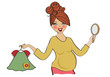 happy pregnant woman at shopping, isolated on white background