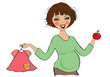 happy pregnant woman at shopping, isolated on white background