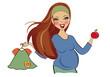 happy pregnant woman at shopping, isolated on white background