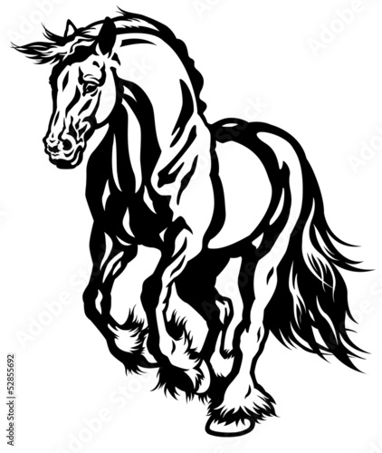 Vector: running draft horse black white running draft horse black white