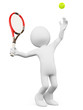 3D white people. Tennis player serving