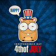 Happy 4th of July sticker card with cartoon hamster. Vector illu