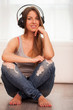 Photo: Beautiful woman enjoy music in headphones Beautiful woman enjoy music in headphones