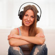 Photo: Beautiful woman enjoy music in headphones Beautiful woman enjoy music in headphones
